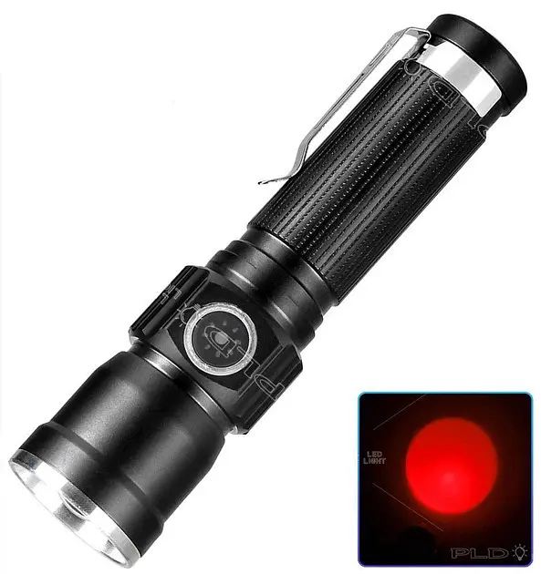 Ліхтар ручний XPRO-1812-T6 red з індикацією заряду, зарядка через USB Type-C, зум-оптика (47318-1812_153)