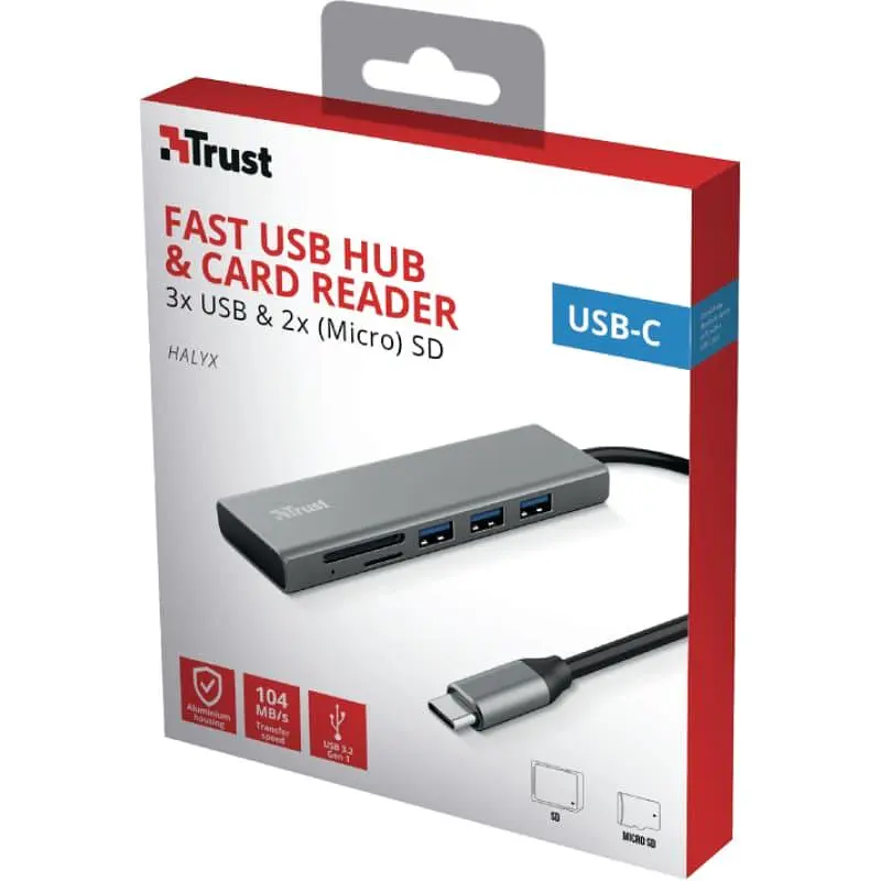 USB-Хаб Trust USB-хаб HALYX FAST 3USB+CARD READER USB-C ALUMINIUM (24191_TRUST) - фото 4