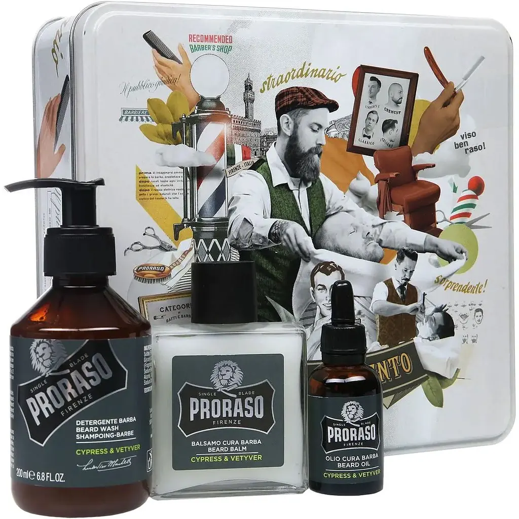 Подарунковий набір для догляду за бородою Proraso Cypress&Vetyver в металевій коробці - фото 2