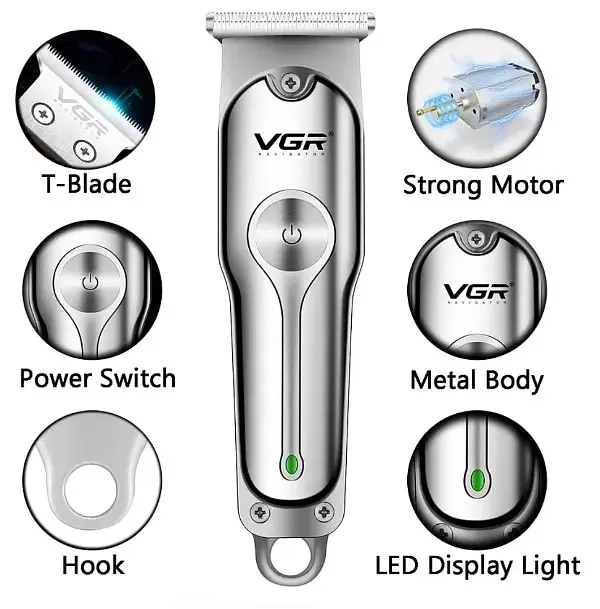 Машинка для стрижки тварин VGR V-201 акумуляторна з LED-дисплеєм та 4 насадками (44966-V-201_624) - фото 5