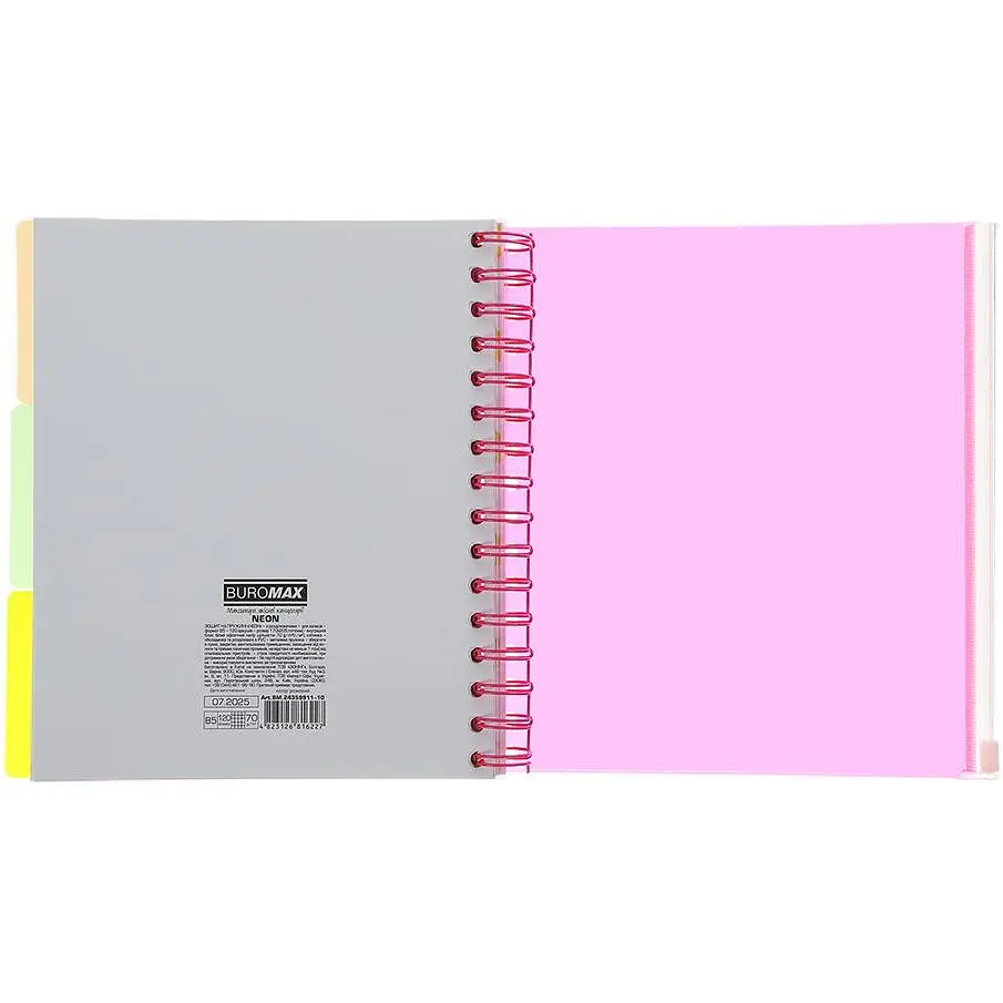 Зошит на пружині Buromax Neon В5 (170x205) 120 аркушів 3 PVC розділювачі рожевий (BM.24359911-10) - фото 6