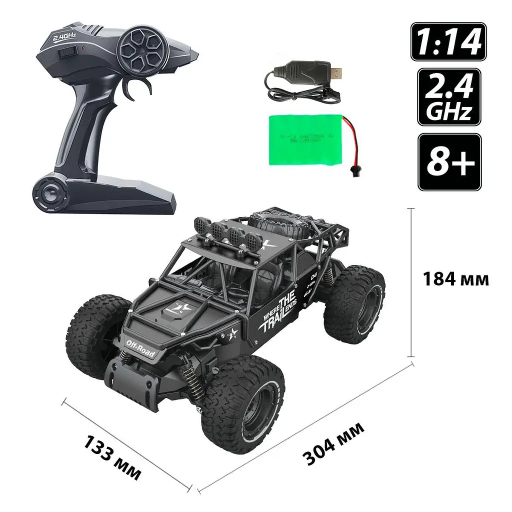 Автомобіль OFF-ROAD CRAWLER з р/к - RACE (матовий чорний, метал. корпус, акум.6V, 1:14) Sulong Toys SL-309RHMBl - фото 11