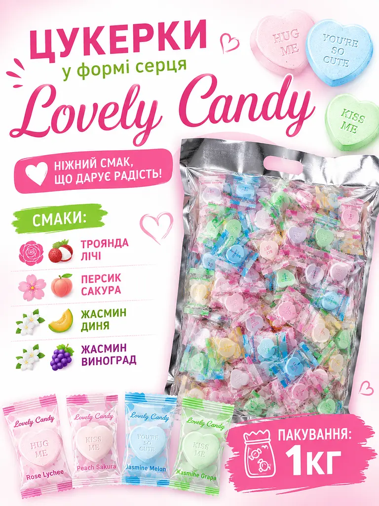 Цукерки сердечко Lovely Candy без цукру 1 кг - фото 2