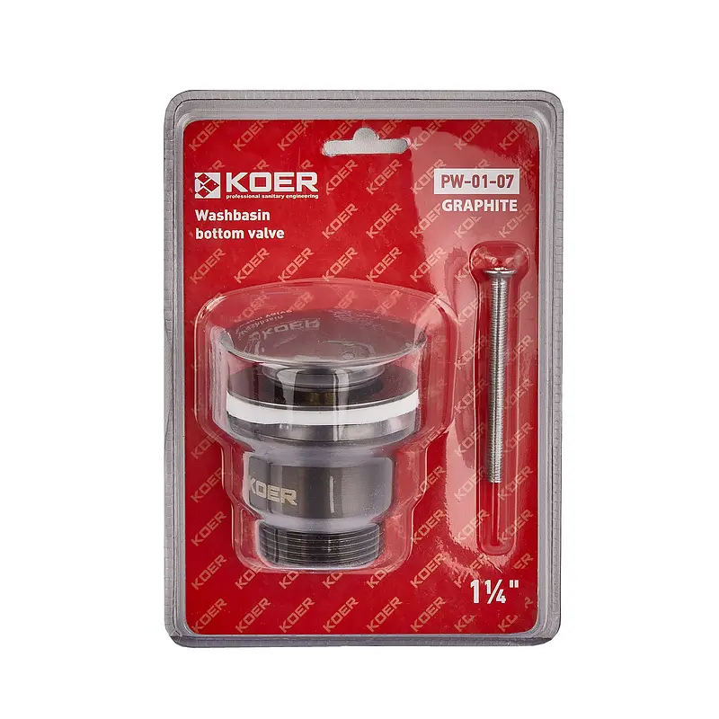 Донний клапан Koer PW-01-07 Click-Clack універсальний KR3404, Графит - фото 3