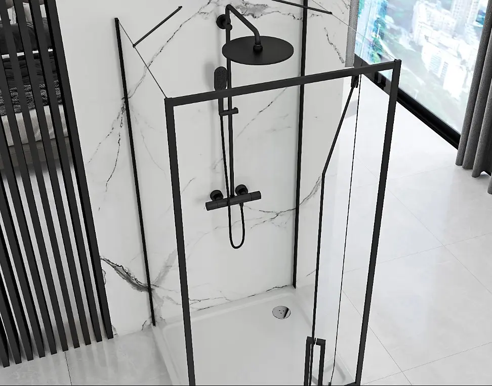 Душова кабіна Rea Rapid Swing 80x100 black пристінна REA-KPL-009951, Чорний матовий, Універсальна, прозрачний, Чорний матовий - фото 4