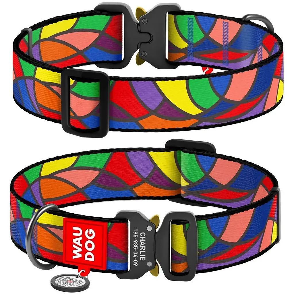 Ошейник для собак Waudog Nylon Витраж, с QR паспортом, металлическая пряжка-фастекс, XXL, 43-70х3,5 см - фото 3
