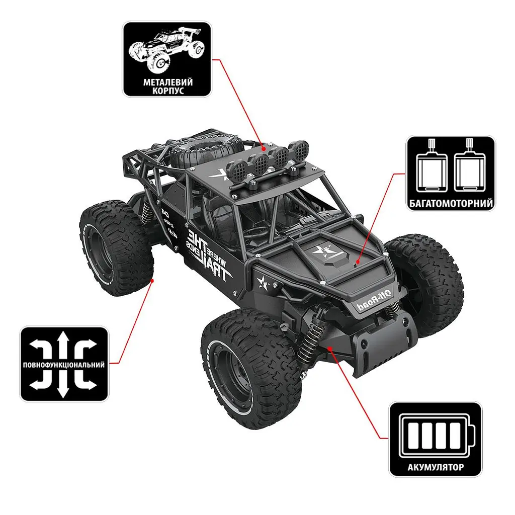 Автомобіль OFF-ROAD CRAWLER з р/к - RACE (матовий чорний, метал. корпус, акум.6V, 1:14) Sulong Toys SL-309RHMBl - фото 2