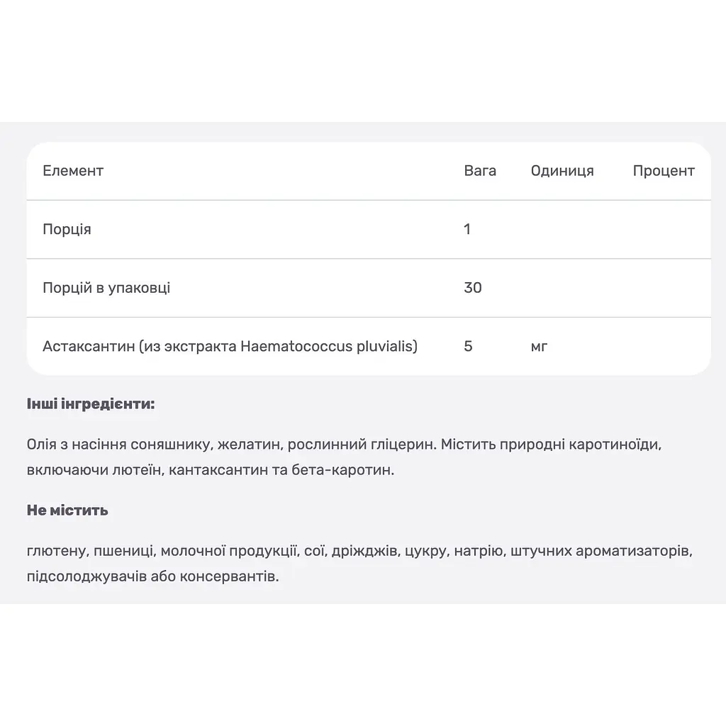 Астаксантин Solgar 5 мг 30 желатинових капсул - фото 3