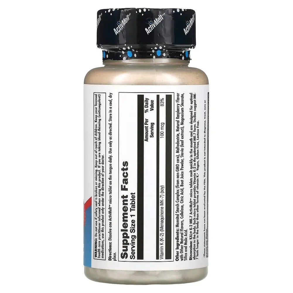Витамин K2 в форме менахинона-7 KAL Vitamin K2 MK-7, 60 таблеток для поддержки костей и сердечно-сосудистой системы - Малина - фото 2