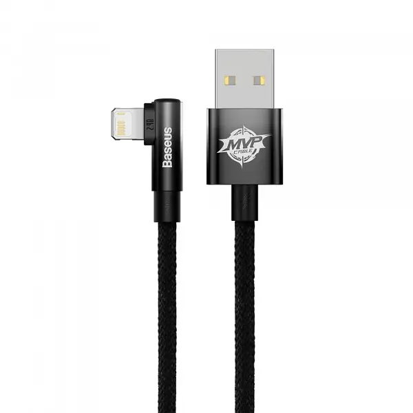 Кабель Baseus MVP 2 Elbow-shaped Fast Charging Data Cable USB to Lightning 2.4A 1m CAVP000001 Black - фото 2