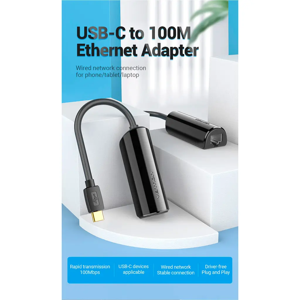 Перехідник USB-C to RJ45 Ethernet 100Mbps Vention (CFABB) - фото 2