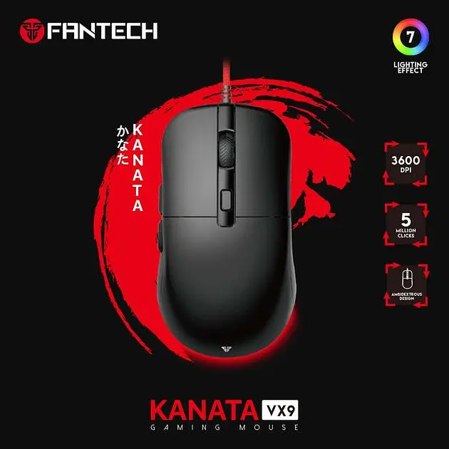 Ігрова комп'ютерна миша Fantech VX9 Kanata USB RGB 400-3600 DPI 30IPS Black - фото 4