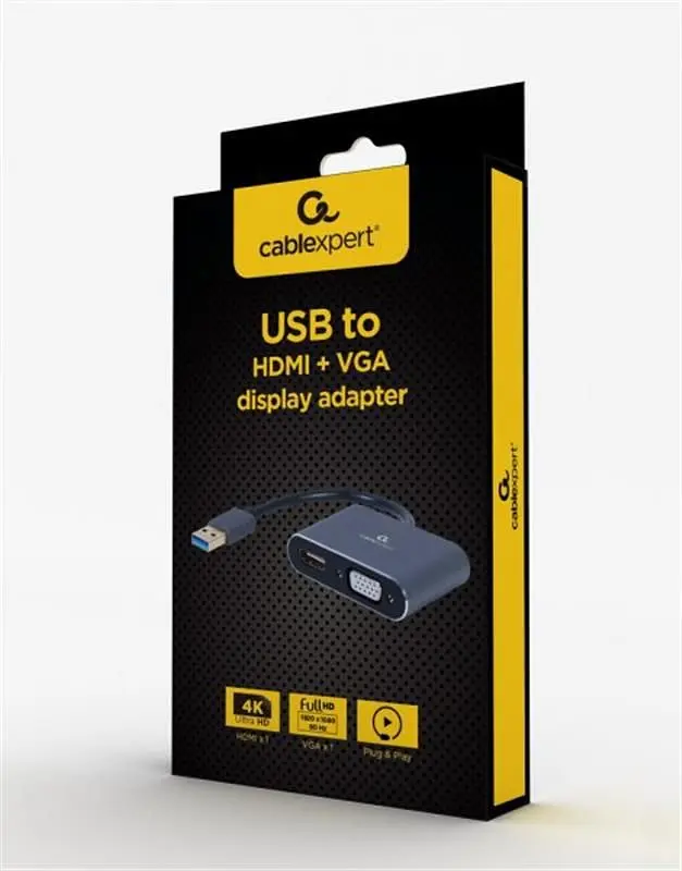 Адаптер Cablexpert HDMI+VGA - USB (F/M), 0.15 м, Black (A-USB3-HDMIVGA-01) - фото 2