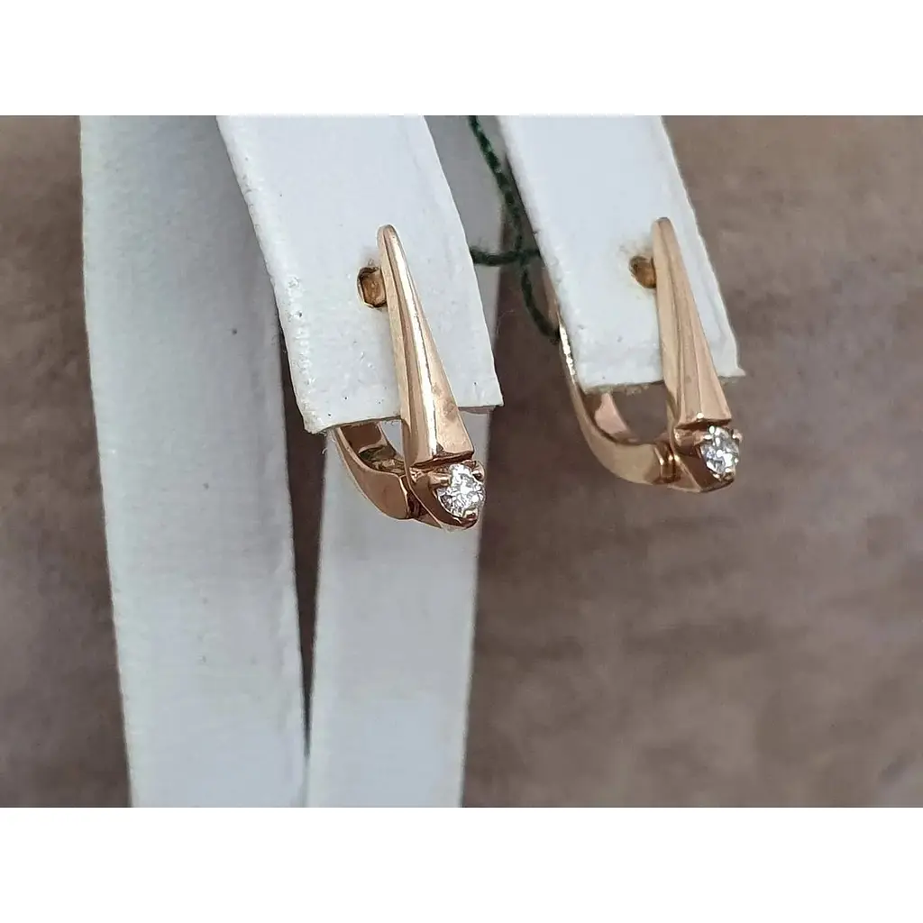 Золоті сережки ЮЗ "Багет" з діамантами. 21102 - фото 3