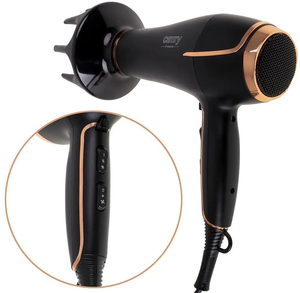 Фен Camry CR 2255, 2200 Вт концентратор дифузор 2 швидкості петля для підвішування 1 шт. чорний (33705-IS) - фото 2