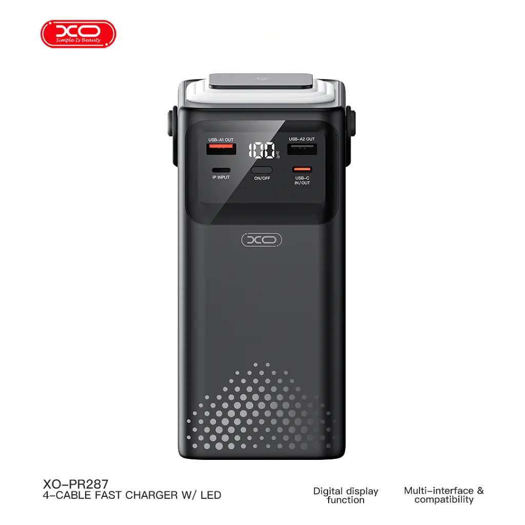 Батарея універсальна XO 80000mAh, PD/20W, QC/22,5W, Lamp, black (XO-PR287-BK) - фото 4