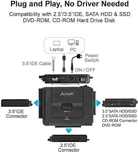 Адаптер Alxum SATA/IDE на USB 3.0 для підключення HDD та SSD 2.5"/3.5" - фото 2