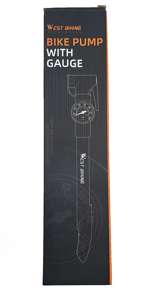 Насос велосипедный West Biking YP0711162 с манометром черно-оранжевый 140 Psi (G0001536) - фото 3