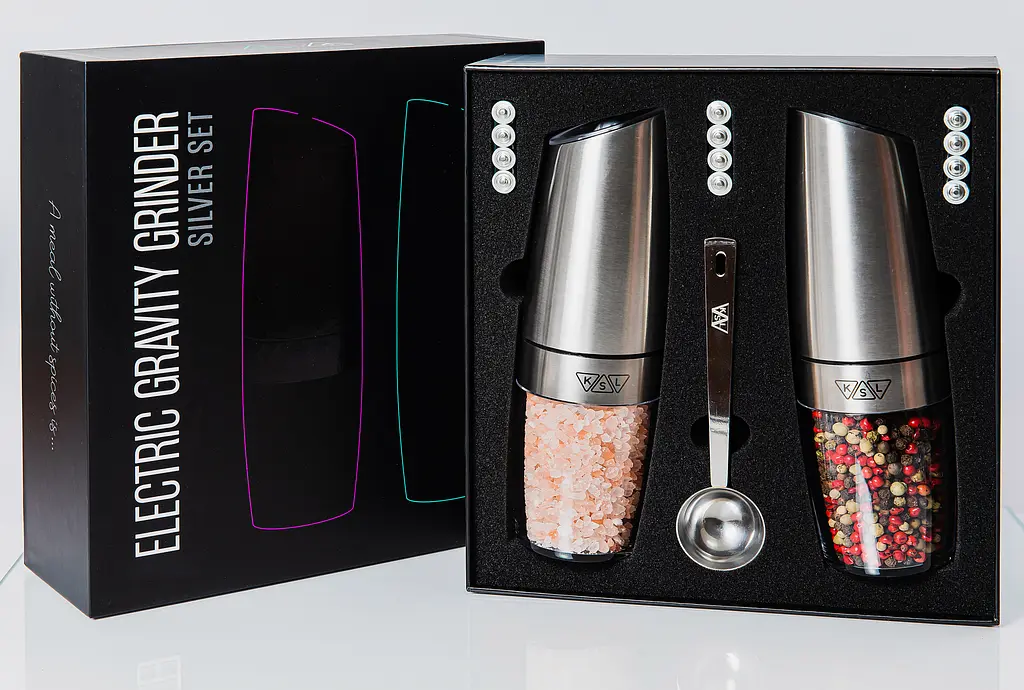 Електричний гравітаційний млин для солі та перцю KSL, набір з 2 шт, сріблястий - фото 2