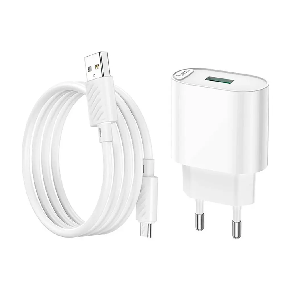 Зарядний пристрій HOCO C109A Fighter USB QC3.0 + cable Micro 5P White (6931474784827) - фото 4