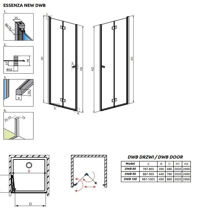 Душові двері Radaway Essenza New DWB 90 см 385076-01-01R - фото 3