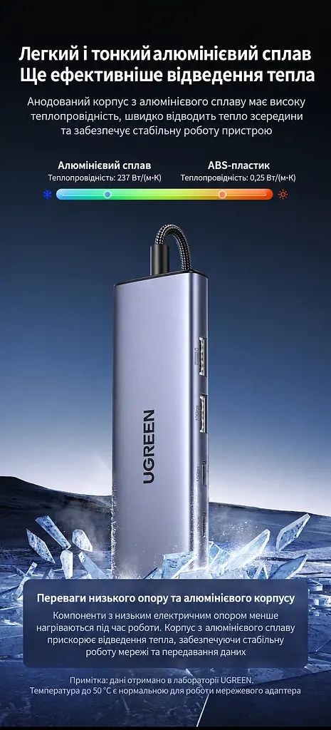USB-C хаб UGREEN CM512 6-в-1 2 порти USB-C 3.2 Gen 2 до 10 Гбіт/с і 1 порт USB-A 3.2 та 1 порт USB-A 2.0 гігабітний Ethernet RJ45 10/100/1000 Мбіт/с порти USB-C 3.2 лише для передавання даних без виведення відео та заряджання окремий вхід USB-C 5 В для додаткового живлення хаба й периферії для розширення USB-портів смартфона чи планшета з USB-C та підтримкою USB Host у режимі OTG вбудований кабель USB-C до хоста довжиною 0,3 м темно-сірий Space Gray (45320) - фото 12