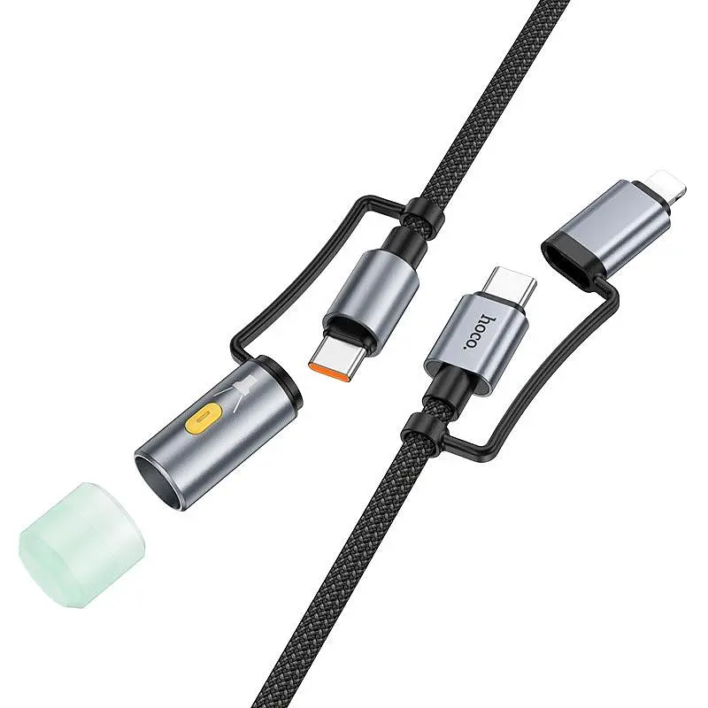 Кабель Hoco All-in-one charging data cable c / iP to C / LED light U138 1.2m, PD27/60W