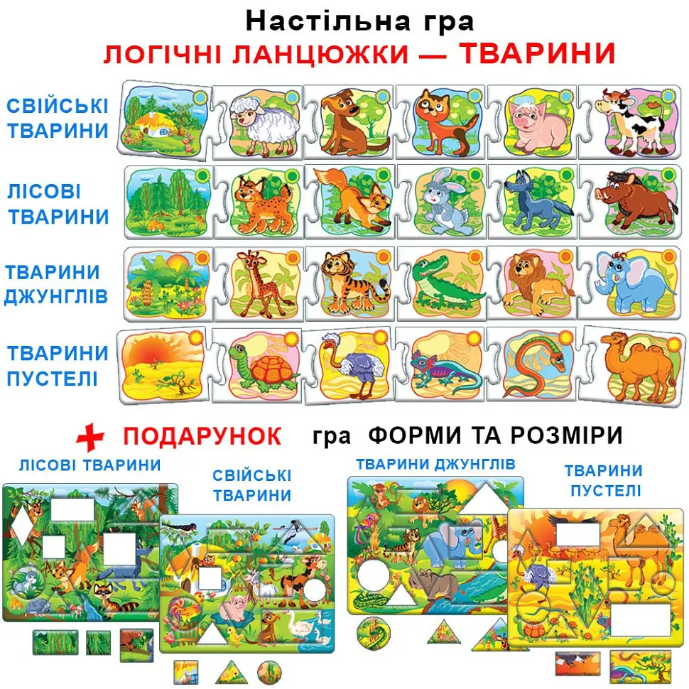 Дитяча розвиваюча гра "Логічні ланцюжки. Тварини" 86058 укр. мовою - фото 3