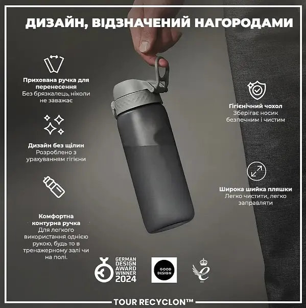 Бутылка для воды ION8 750 мл (ЭКО бутылка) BPA Free Grey (I8RF750GRY) - фото 4