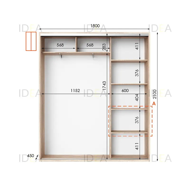 Шафа-купе Idea серія 5 180 x 45 x 210 см Дуб сонома Дзеркало - фото 2