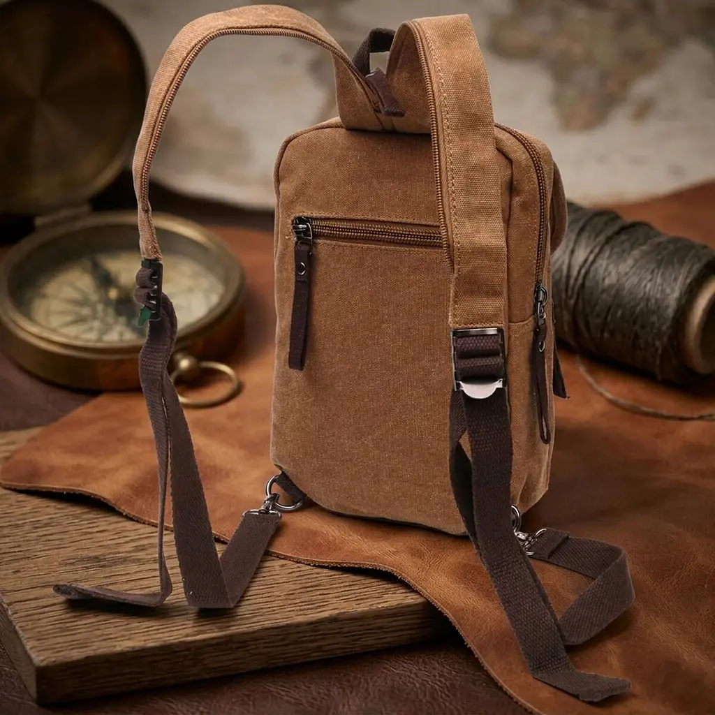 Практичний рюкзак для чоловіків із щільного текстилю Vintage 22183 коричневий - фото 4