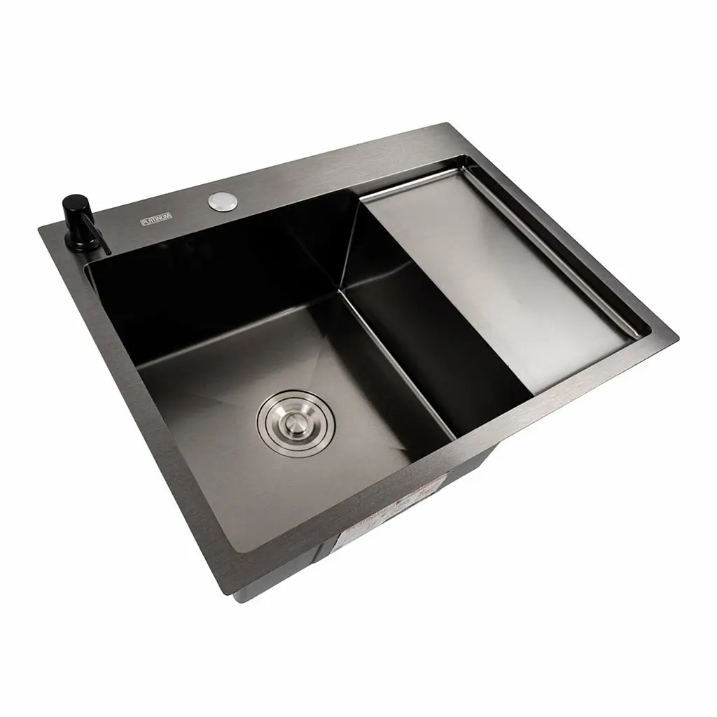 Кухонна мийка CM 65x50 L PVD чорна Platinum Handmade (круглий сифон 3.0/0.8), Чорний - фото 4