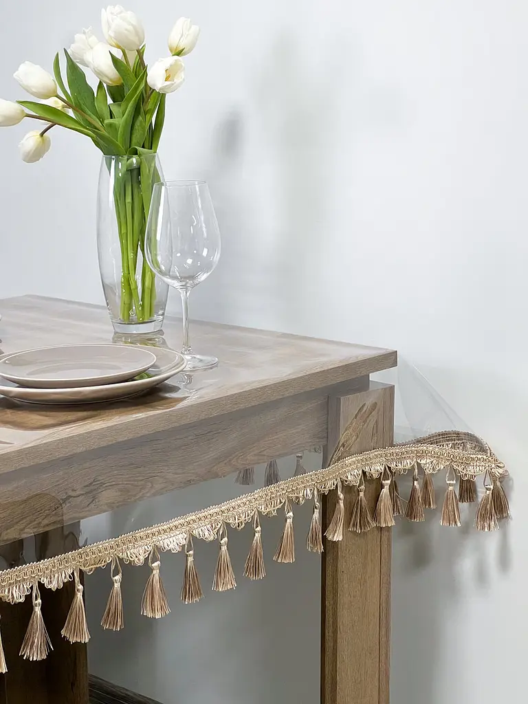 Скатертина силіконова з бежевою бахромою 400х190 см - фото 3