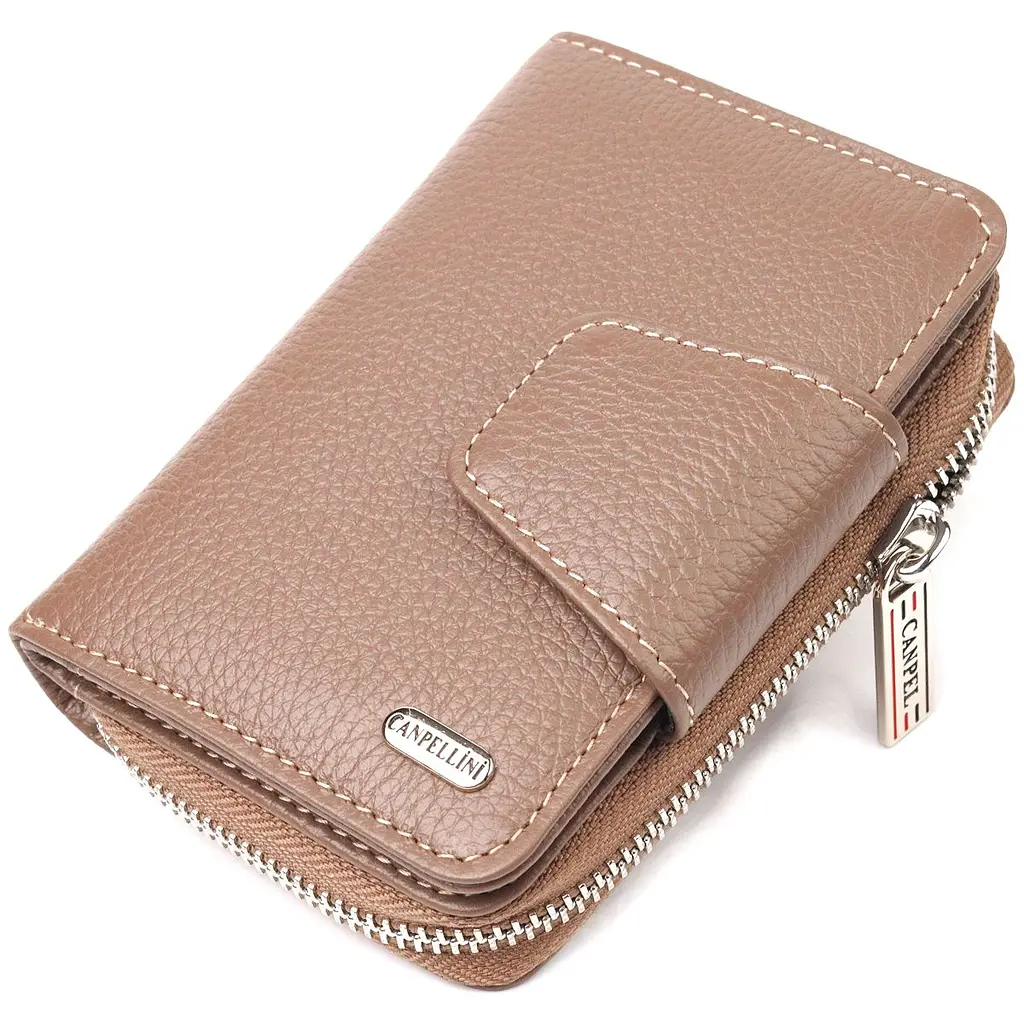 Надійне вертикальний портмоне для жінок з монетницею на блискавці з натуральної шкіри флотар Canpellini 21606 бежеве - фото 4