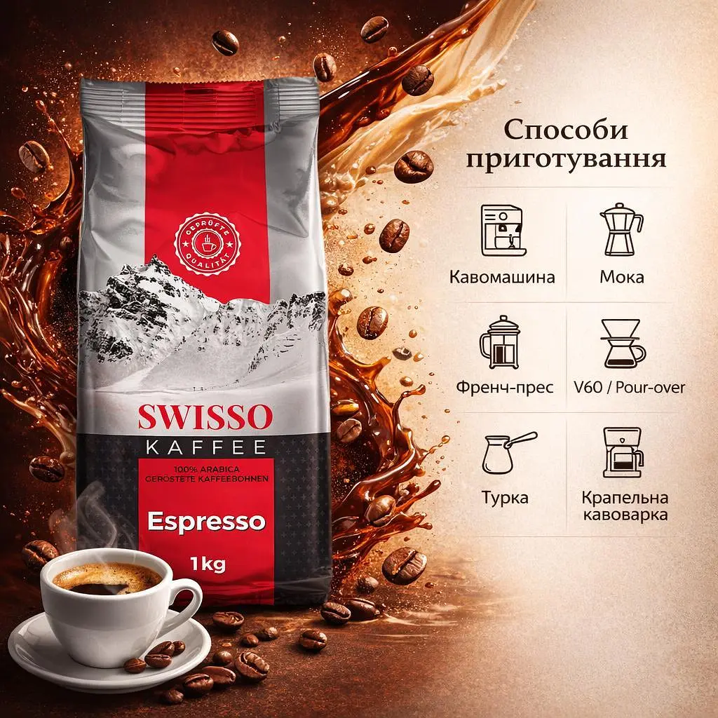 Кава в зернах Swisso Kaffee Espresso 100% Arabica 1 кг натуральна зернова кава для кавомашини - фото 5
