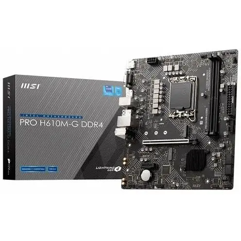 Материнська плата MSI PRO LGA1700, H610M-G DDR4, H610, 2xDDR4, Int.Video(CPU), 4xSATA3, 1xM.2, 1xPCI-E 16x 4.0, 1xPCI-E 1x 3.0, 1xM. 4xUSB3.2/6xUSB2.0, VGA/HDMI/DP, MicroATX - фото 2