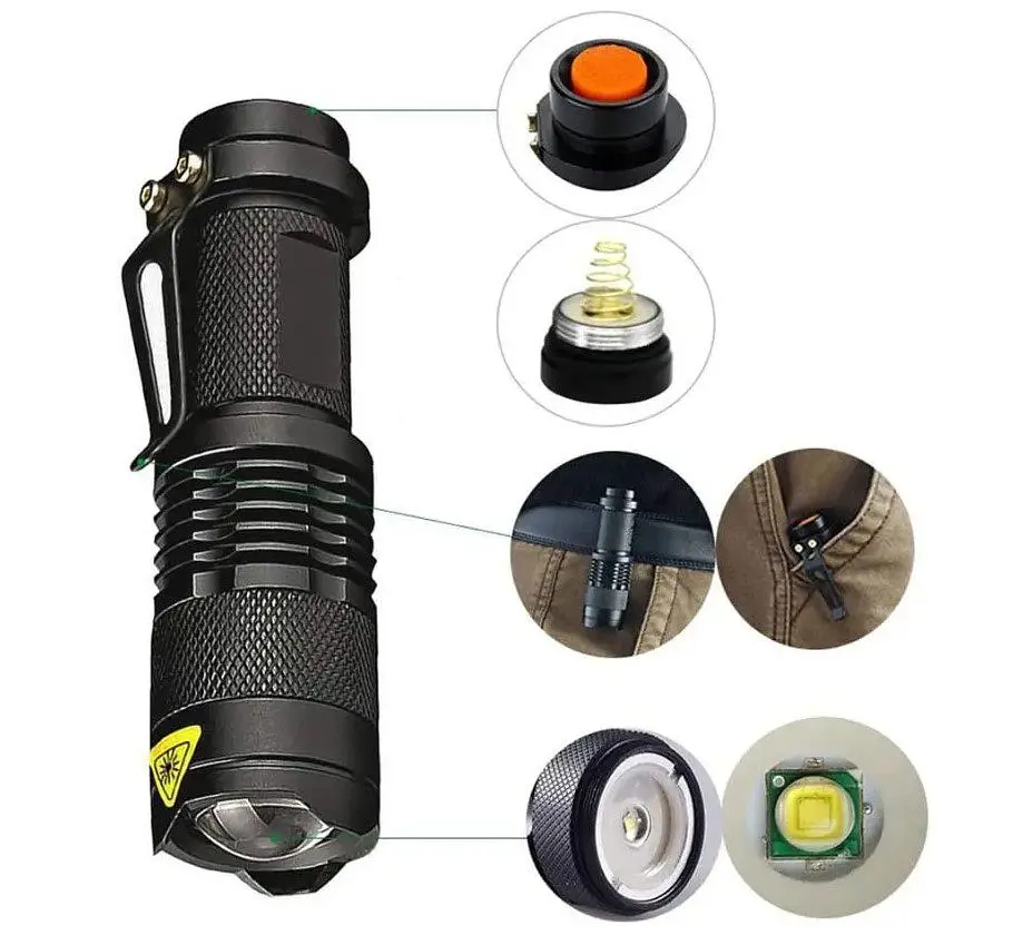 Фонарик ручной Watton WT304 1LED CREE Q5, 3W, 3 режима+Zoom, АА/1300mah, Black, IP40, СЗУ, 92х26х26 - фото 4