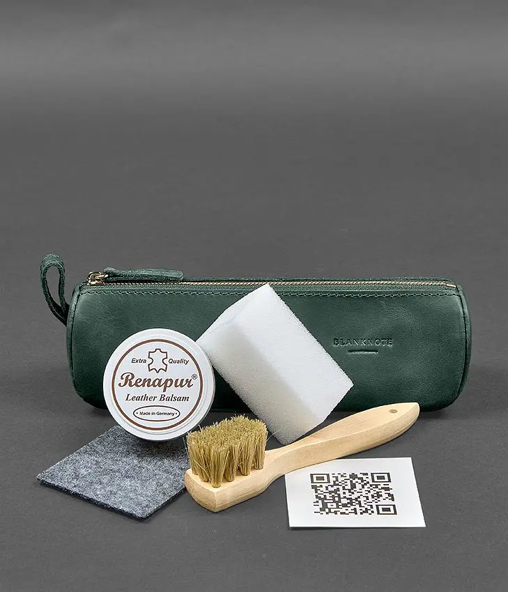 Набір для догляду за шкіряними виробами у шкіряному чохлі зелений - фото 2