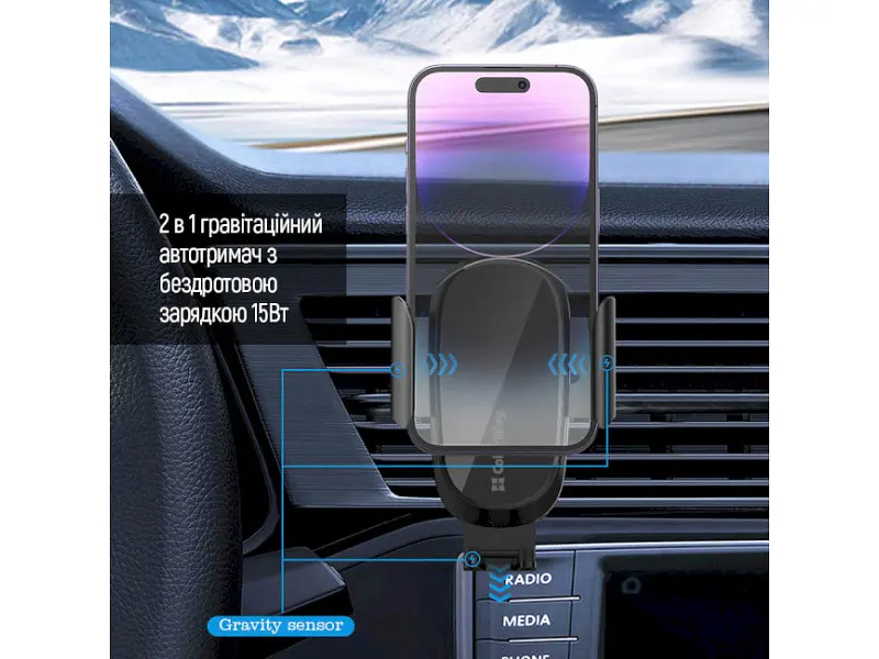 Автомобільний тримач для смартфона ColorWay Air Vent Car Wireless Charger 15W Black (CW-CHAW038Q-BK) - фото 6