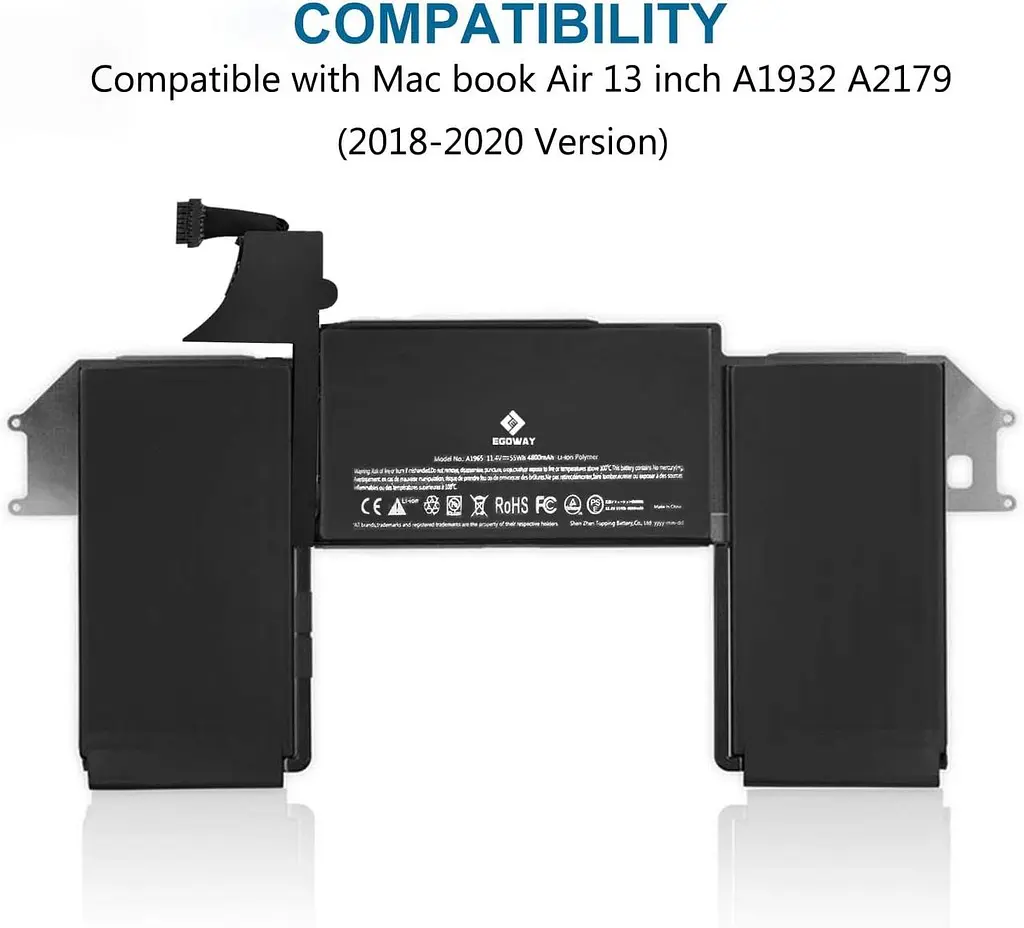 Акумулятор ноутбука E EGOWAY A1965 для MacBook Air 13 дюймів A1932 A2179 2018 2019 2020 версія (11,4 В 55 Втч/4800 мА·год) - фото 4