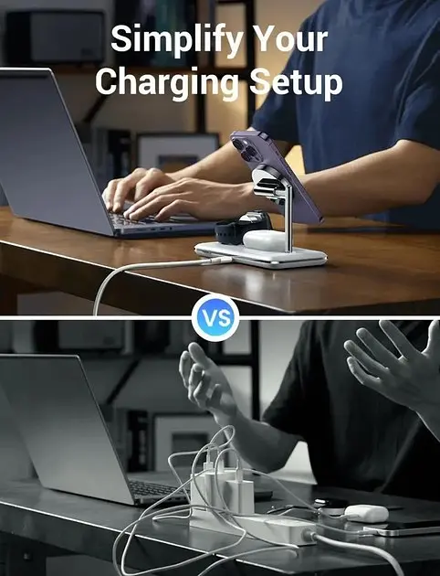 Беспроводное зарядное — стенд Ugreen CD278 3-in-1 Wireless Charger (90326) - фото 5
