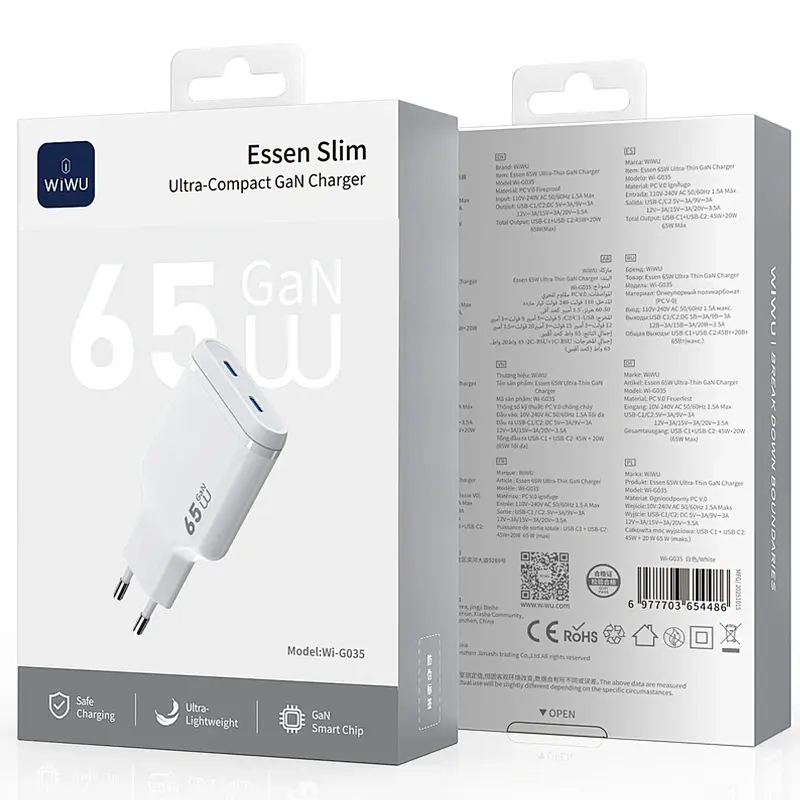 МЗП G035 Essen PD65W GaN (2USB-C) White Wiwu teh0029666 - фото 2