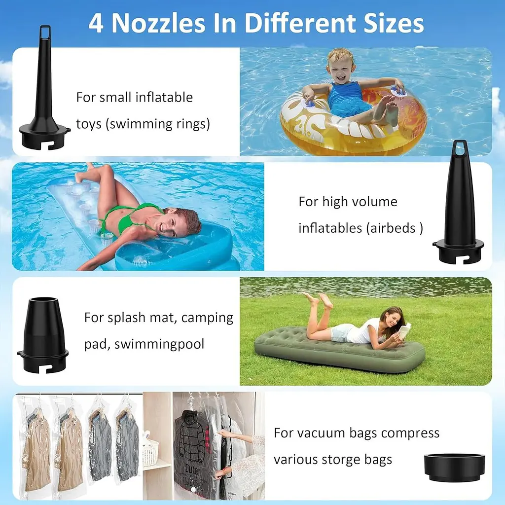 Електричний повітряний насос EAFC для надувних матраців 5000 мА·год 4 насадки - фото 5