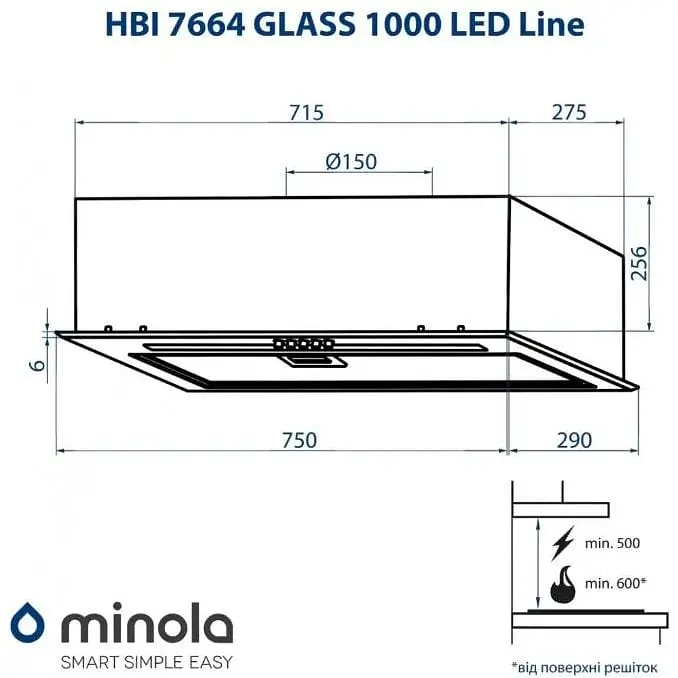 Витяжка вбудована Minola HBI 7664 WH Glass 1000 LED Line - фото 10