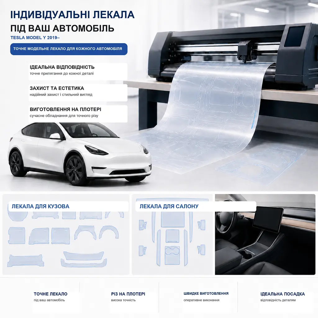 Набір Плівок захисних для салону Tesla Model Y 2021-2024 TPU (Кансолі Дисплея Ручок) 10 шт - фото 3