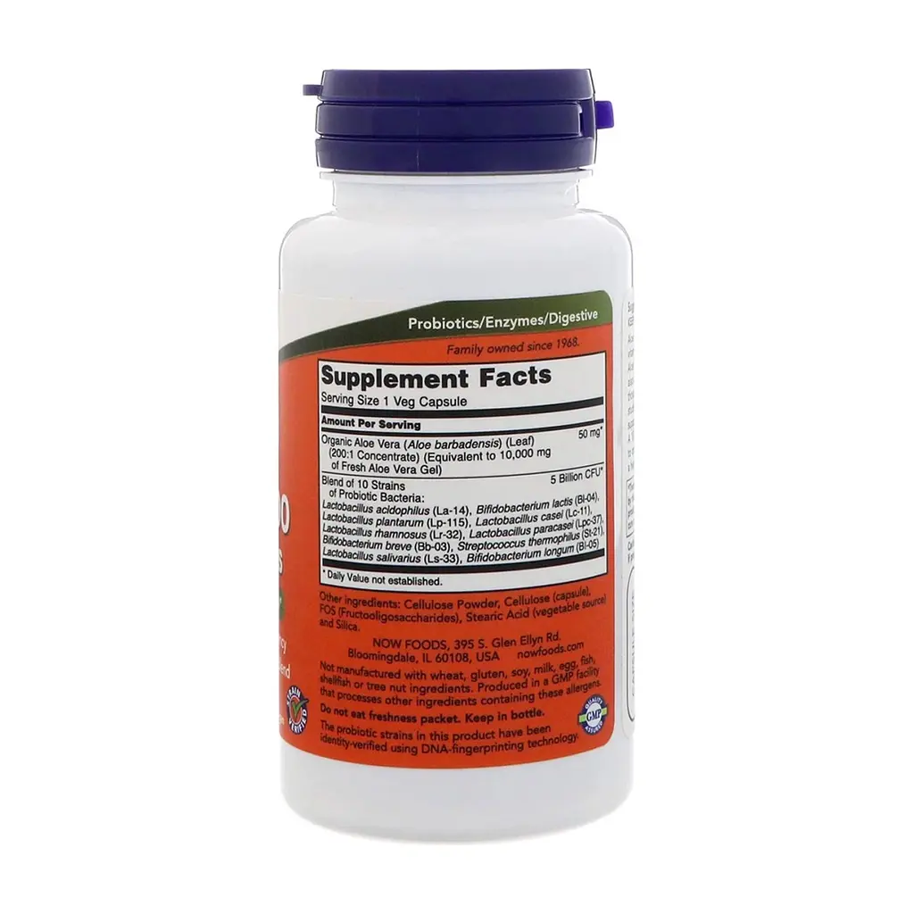 Трави Now Foods Алое 10 000 & Пробіотики, 60 вегетаріанських капсул (NOW-03029) - фото 2