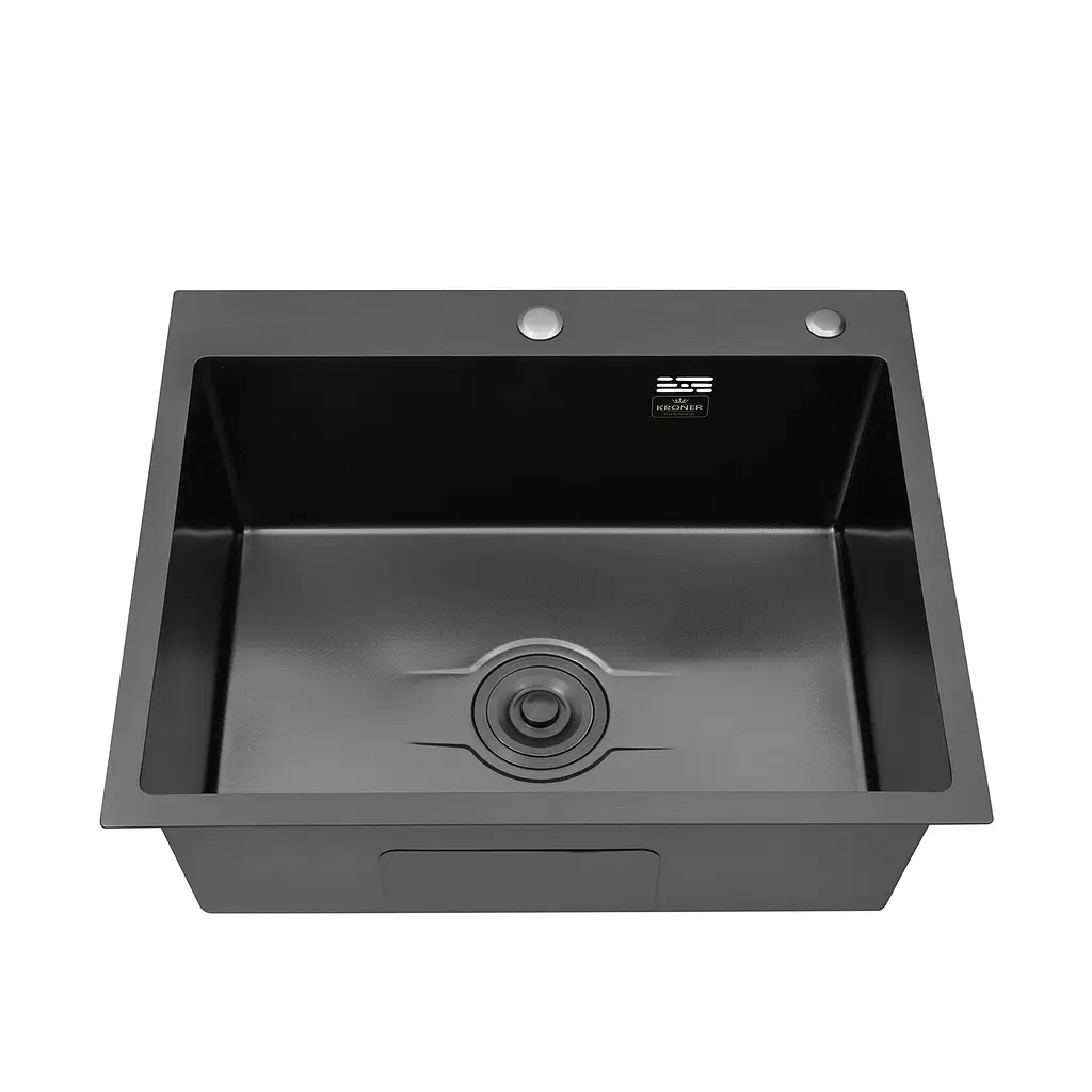 Кухонная мойка Kroner KRP Derby - 6050HM PVD (2,5/0,5 мм) CV027242, Черный - фото 4