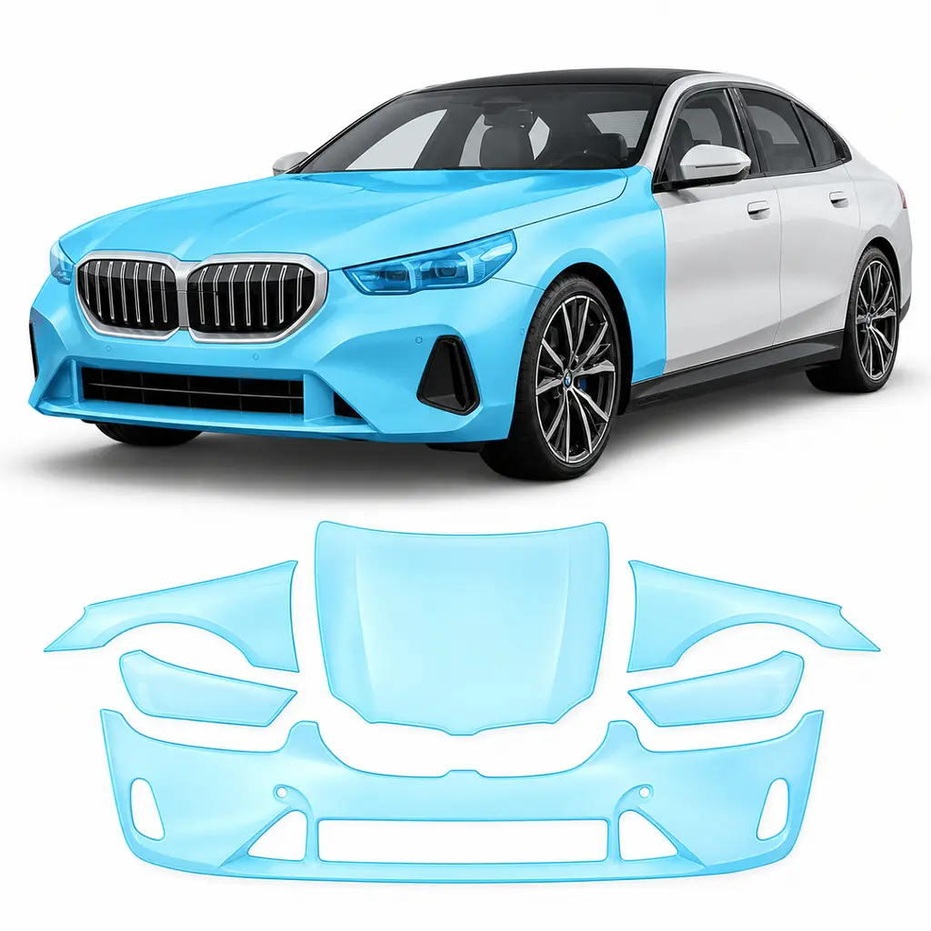 Антигравійна захисна бронеплівка за лекалами для BMW 5 Series G60 2023- передня частина авто (капот бампер фари крила)