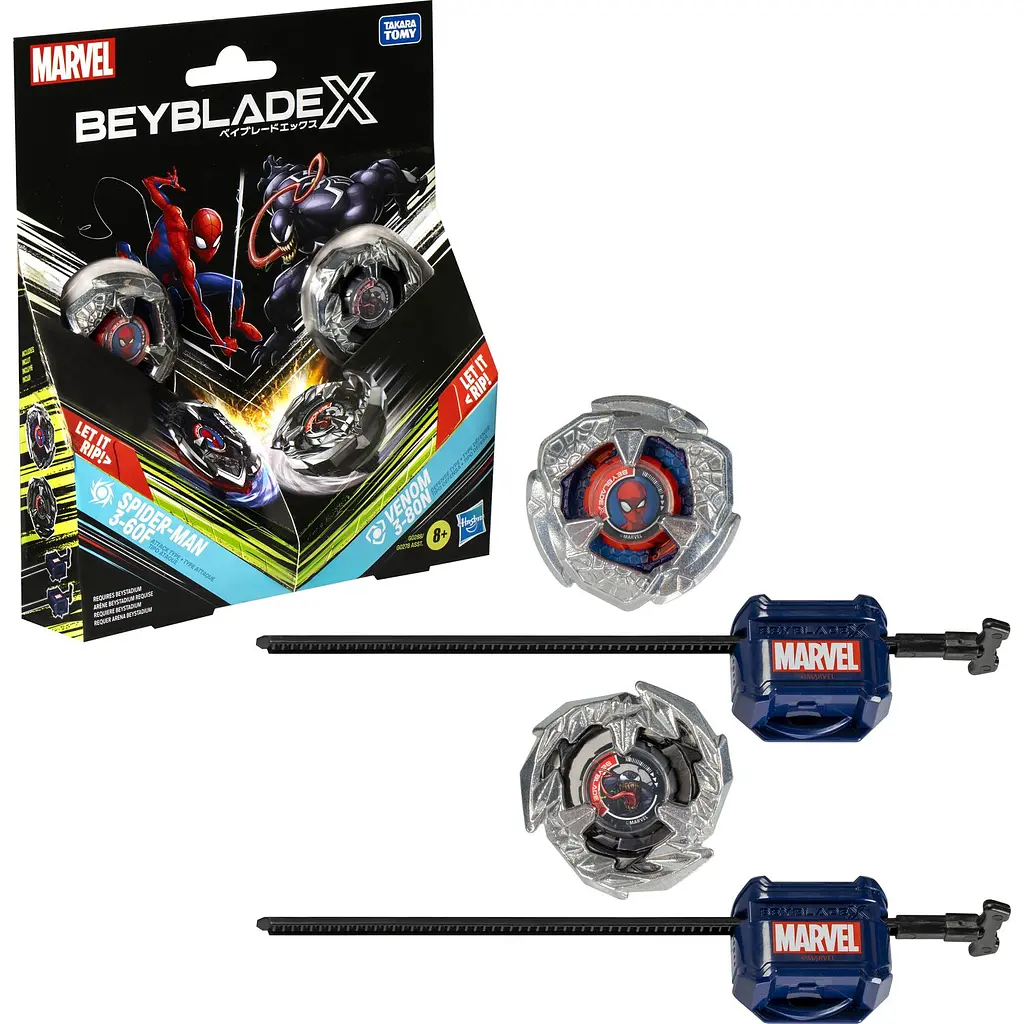 Іграшка-дзиґа Hasbro Beyblade X Marvel з пусковим пристроєм Spider-man 3-60F vs Venom 3-80N (G0278_G0288) - фото 4