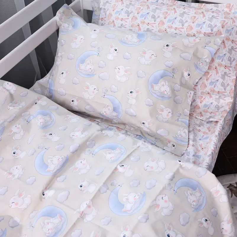 Простирадло MirSon Poplin Line Kids 07 Rabbits 150х220 см кремове (2200009718113) - фото 5